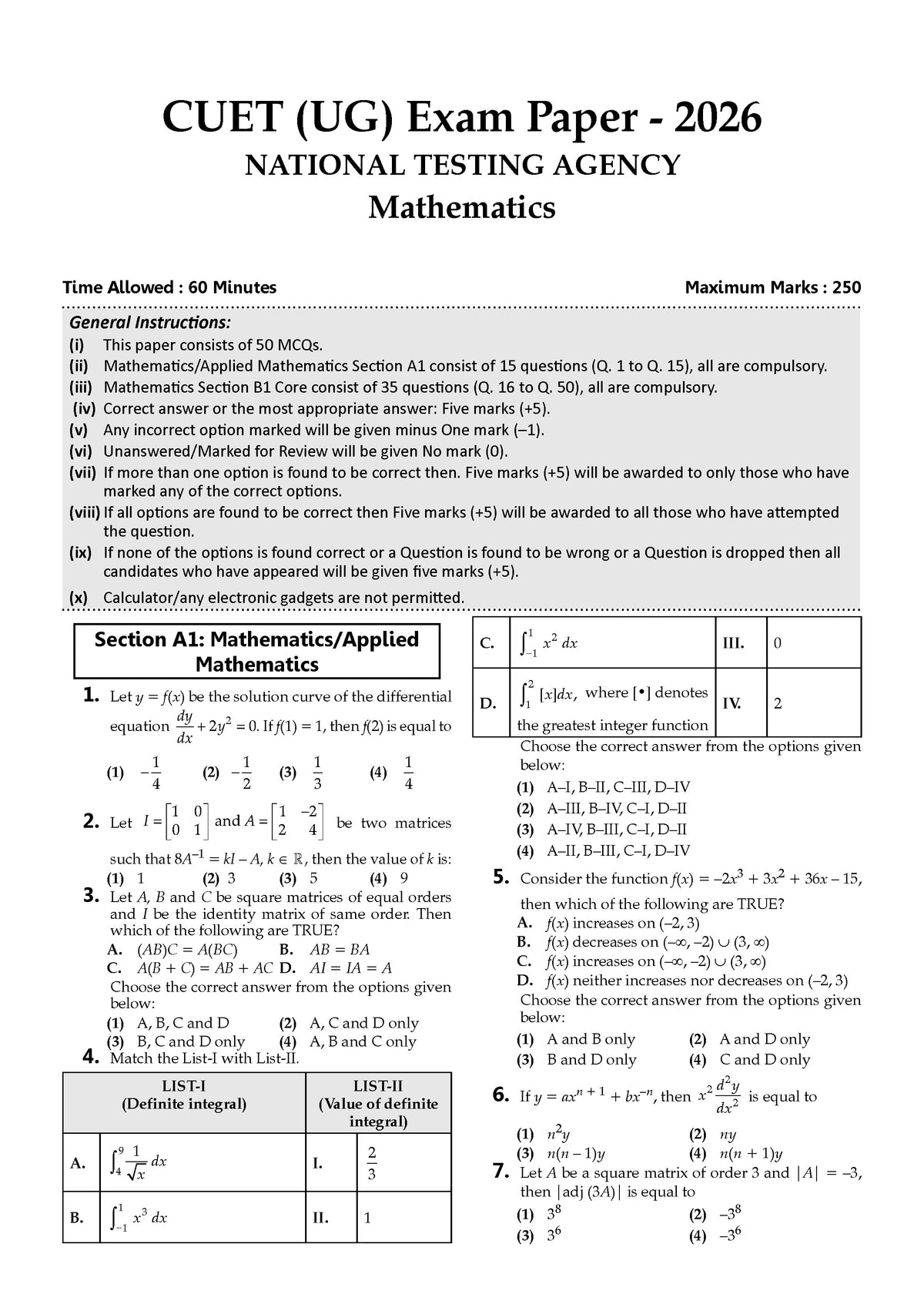 Oswaal NTA CUET (UG) Chapter-wise Solved Papers Question Bank | Mathematics | PYQs (2022–2026) NCERT aligned MCQs | With Solved Paper 2026 | For 2027 Exam | With Oswaal AI