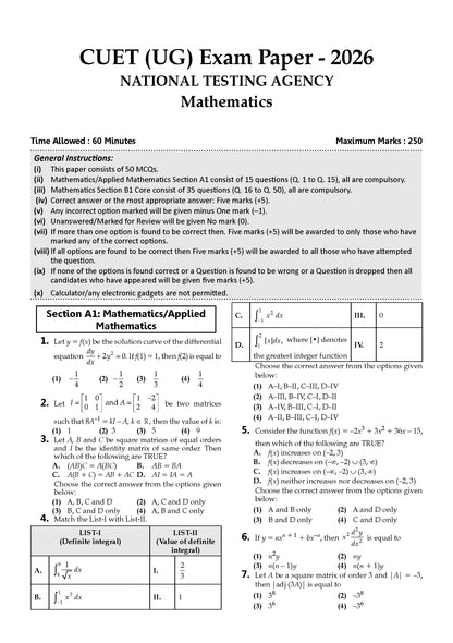 Oswaal NTA CUET (UG) Chapter-wise Solved Papers Question Bank | Mathematics | PYQs (2022–2026) NCERT aligned MCQs | With Solved Paper 2026 | For 2027 Exam | With Oswaal AI