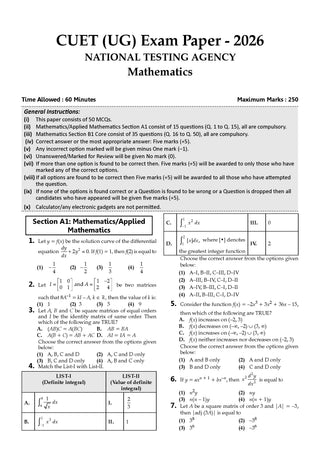 NTA CUET (UG) Chapter-wise Solved Papers Question Bank | Mathematics | PYQs (2022–2026) NCERT aligned MCQs | With Solved Paper 2026 | For 2027 Exam | With Oswaal AI