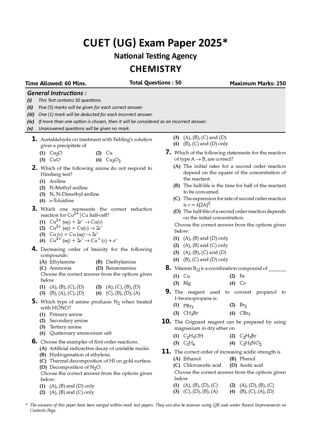 NTA CUET (UG) 10 Mock Test Papers Chemistry For 2026 Exam (Section-II) (as per latest 27 Dec., notification) | 500+ MCQs for Practice | Includes 2025 Paper- fully solved | With Oswaal AI