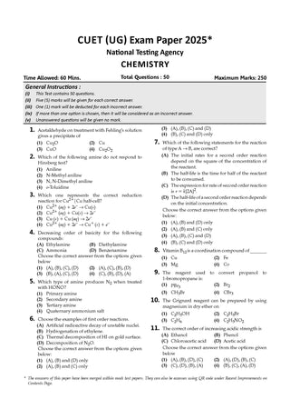 NTA CUET (UG) 10 Mock Test Papers Chemistry For 2026 Exam (Section –II) (as per latest 27 Dec., notification) | 500+ MCQs for Practice | Includes 2025 Paper- fully solved | With Oswaal AI