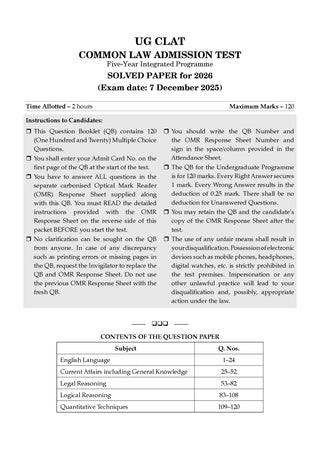 CLAT (UG) (Common Law Admission Test) | 10 Mock Test Papers | For 2027 Admission Test