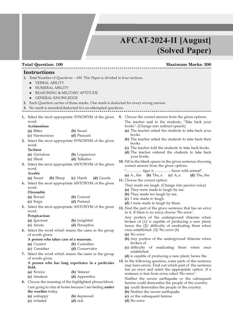 AFCAT 14 Years Chapter-wise & Topic-wise Solved Papers 2011 to 2024 for 2025 Exam