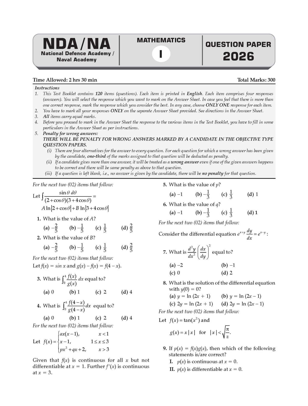 NDA/NA Mathematics 18 Previous Years' Solved Papers English Medium | Year-wise 2017-2026 | Includes 2026 Paper-I | 2200+ Questions | With Oswaal AI | For 2026-27 Exams