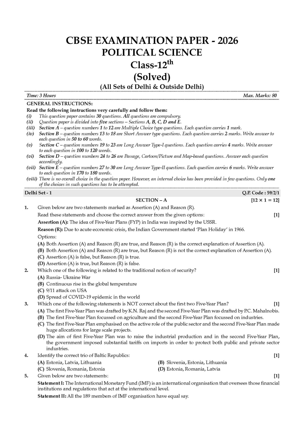 CBSE Class 12 Political Science Question Bank | Chapter & Topic-wise Solved Papers (2017-2026) | Based on Latest Syllabus (April 2026) | Includes 2026 Papers | For 2027 Exam