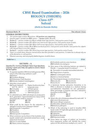 CBSE Class 12  Biology Question Bank | Chapter & Topic-wise Solved Papers (2017–2026) | Based on Latest Syllabus (April 2026) | Includes 2026 Papers | | For 2027 Exam