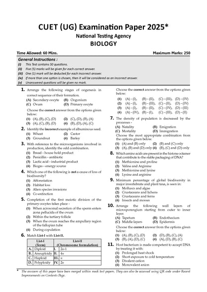 NTA CUET (UG) 10 Mock Test Papers Biology For 2026 Exam (Section-II) (as per latest 27 Dec., notification) | 550+ MCQs for Practice | Includes 2025 Paper- fully solved | With Oswaal AI