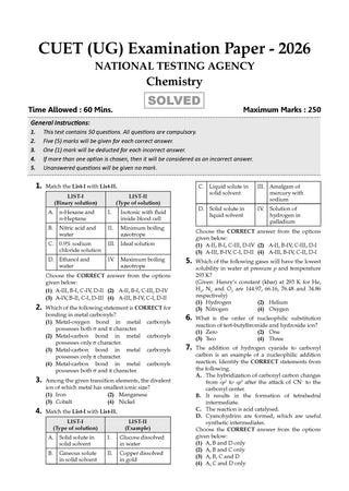 Oswaal NTA CUET (UG) Chapter-wise Solved Papers Question Bank | Chemistry|PYQs (2021–2026) NCERT aligned MCQs |With Solved Paper 2026 |For 2027 Exam |With Oswaal AI