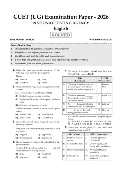 Oswaal NTA CUET (UG) Chapter-wise Solved Papers Question Bank | English | PYQs (2021 – 2026) NCERT aligned MCQs | With Solved Paper 2026 | For 2027 Exam | With Oswaal AI