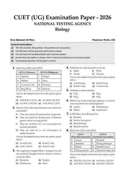 Oswaal NTA CUET (UG) Chapter-wise Solved Papers Question Bank | Biology | PYQs (2021 – 2026) NCERT aligned MCQs | With Solved Paper 2026 | For 2027 Exam | With Oswaal AI