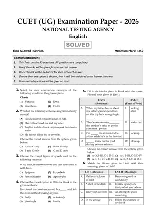 Oswaal NTA CUET (UG) Chapter-wise Solved Papers Question Bank |English |PYQs (2021–2026) NCERT aligned MCQs |With Solved Paper 2026 |For 2027 Exam |With Oswaal AI