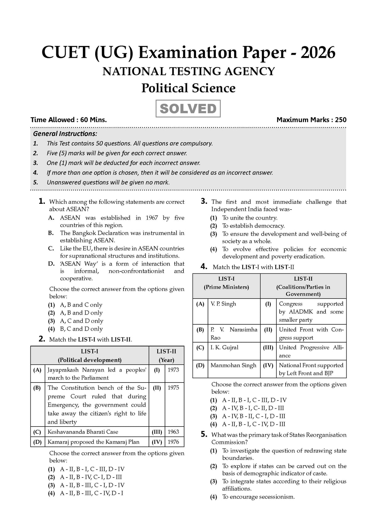Oswaal NTA CUET (UG) Chapter-wise Solved Papers Question Bank | Political Science | PYQs (2021 – 2026) NCERT aligned MCQs | With Solved Paper 2026 | For 2027 Exam | With Oswaal AI