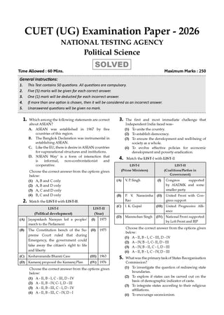 Oswaal NTA CUET (UG) Chapter-wise Solved Papers Question Bank | Political Science |PYQs (2021–2026) NCERT aligned MCQs |With Solved Paper 2026 |For 2027 Exam |With Oswaal AI