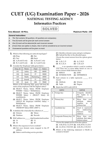 Oswaal NTA CUET (UG) Chapter-wise Solved Papers Question Bank | Informatics Practices | PYQs (2022 – 2026) NCERT aligned MCQs | With Solved Paper 2026 | For 2027 Exam | With Oswaal AI