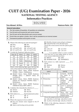 Oswaal NTA CUET (UG) Chapter-wise Solved Papers Question Bank | Informatics Practices |PYQs (2022–2026) NCERT aligned MCQs |With Solved Paper 2026 |For 2027 Exam |With Oswaal AI