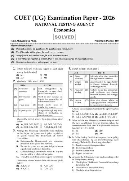 Oswaal NTA CUET (UG) Chapter-wise Solved Papers Question Bank | Economics | PYQs (2022 – 2026) NCERT aligned MCQs | With Solved Paper 2026 | For 2027 Exam | With Oswaal AI