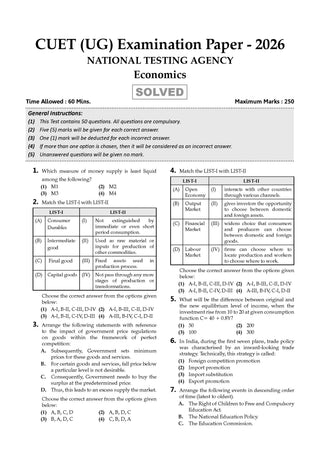 Oswaal NTA CUET (UG) Chapter-wise Solved Papers Question Bank | Economics |PYQs (2022–2026) NCERT aligned MCQs |With Solved Paper 2026 |For 2027 Exam |With Oswaal AI
