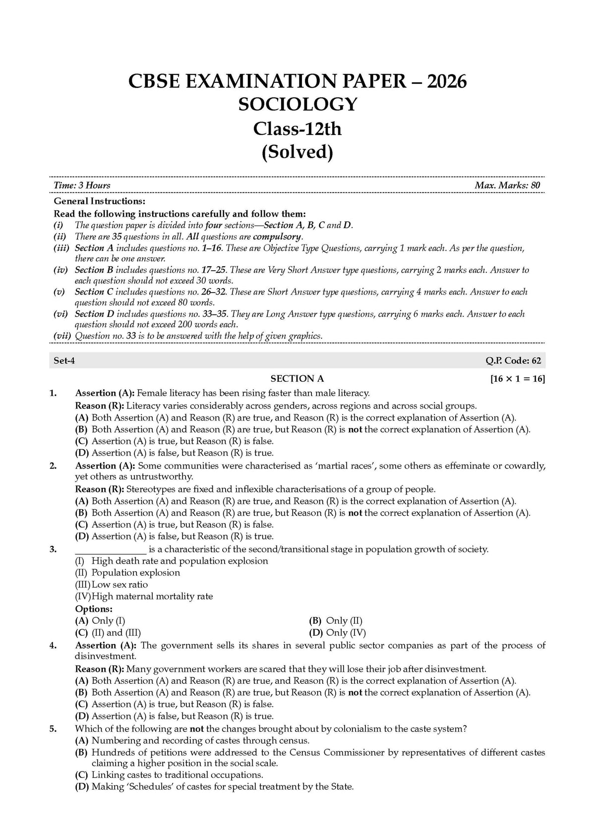 CBSE Class 12 Sociology Question Bank | Chapter & Topic-wise Solved Papers (2017-2026) | Based on Latest Syllabus (April 2026) | Includes 2026 Papers | For 2027 Exam