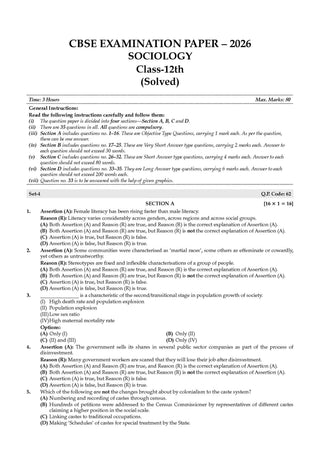 CBSE Class 12  Sociology Question Bank | Chapter & Topic-wise Solved Papers (2017–2026) | Based on Latest Syllabus (April 2026) | Includes 2026 Papers | | For 2027 Exam