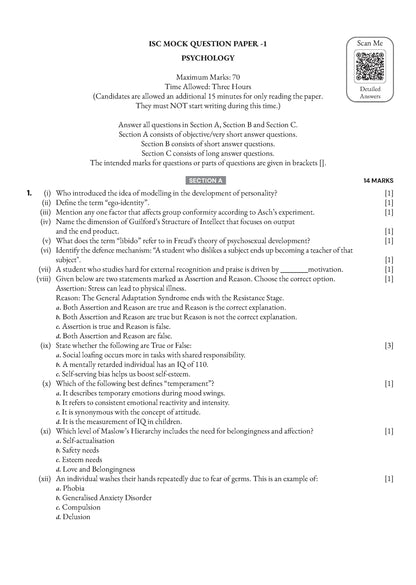 ISC | Topper Notes | Class 12 | Psychology with Oswaal.ai
