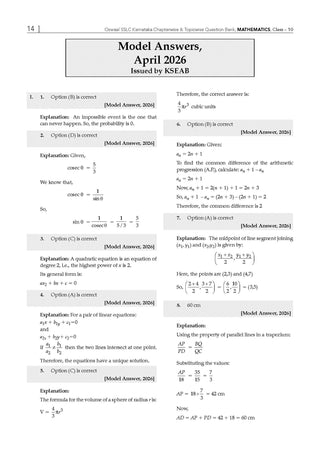 Karnataka SSLC Chapterwise and Topicwise Question Bank Solved Papers (2017 - 2026) | Class 10|  Mathematics English Medium | Includes 2026 Paper – Fully solved | For 2027 Exam | With oswaal.ai