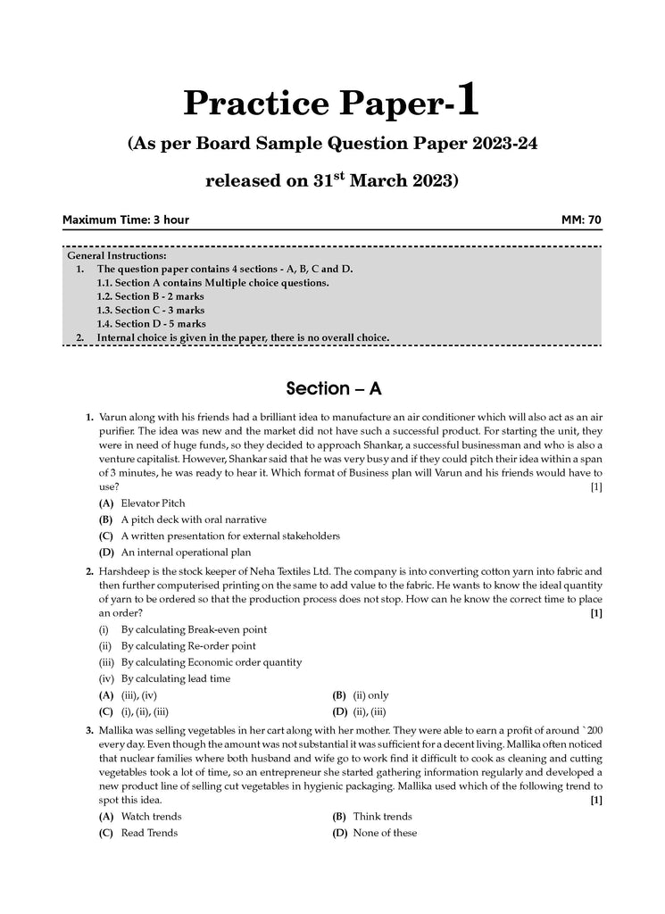 CBSE Question Bank Chapterwise and Topicwise SOLVED PAPERS Class 12 Entrepreneurship For Exam 2026