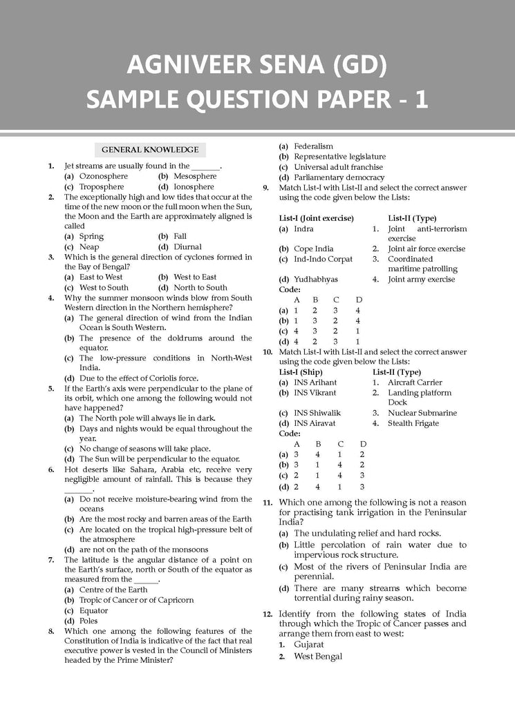 Indian Army | Agniveer Sena General Duty (GD)| Agnipath Scheme | Chapter-wise Question Bank| General Knowledge | General Science | Mathematics | For 2025 Exam