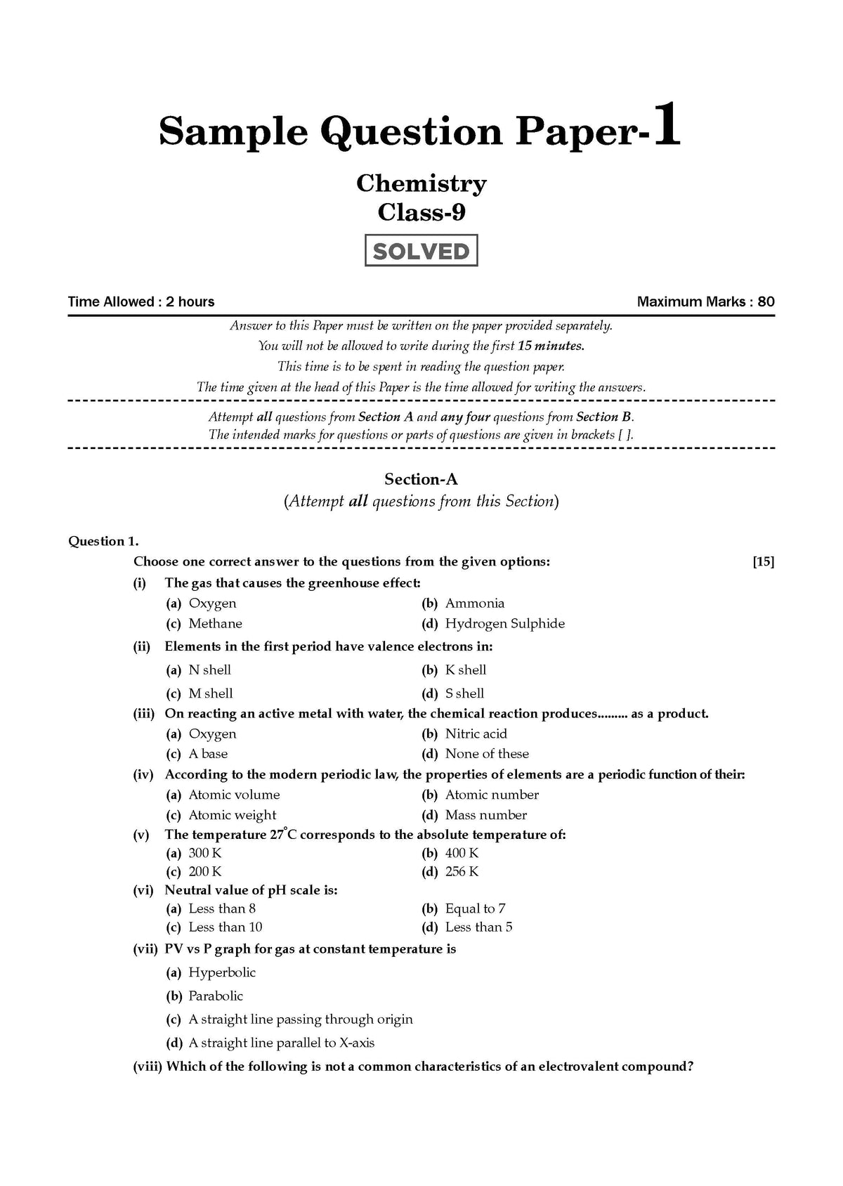 ICSE 10 Sample Question Papers Class 9 Chemistry for Exam 2026 (Strictly aligned with CISCE Latest Specimen Paper 2026), Competency-Based Questions, Mind Maps, On-Tips Notes, Solved MCQs, Revision with Explanations & Board Marking Scheme - Oswaal Books