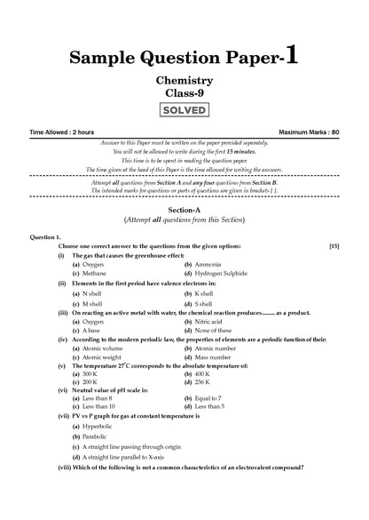ICSE 10 Sample Question Papers Class 9 Chemistry for Exam 2026 (Strictly aligned with CISCE Latest Specimen Paper 2026), Competency-Based Questions, Mind Maps, On-Tips Notes, Solved MCQs, Revision with Explanations & Board Marking Scheme - Oswaal Books