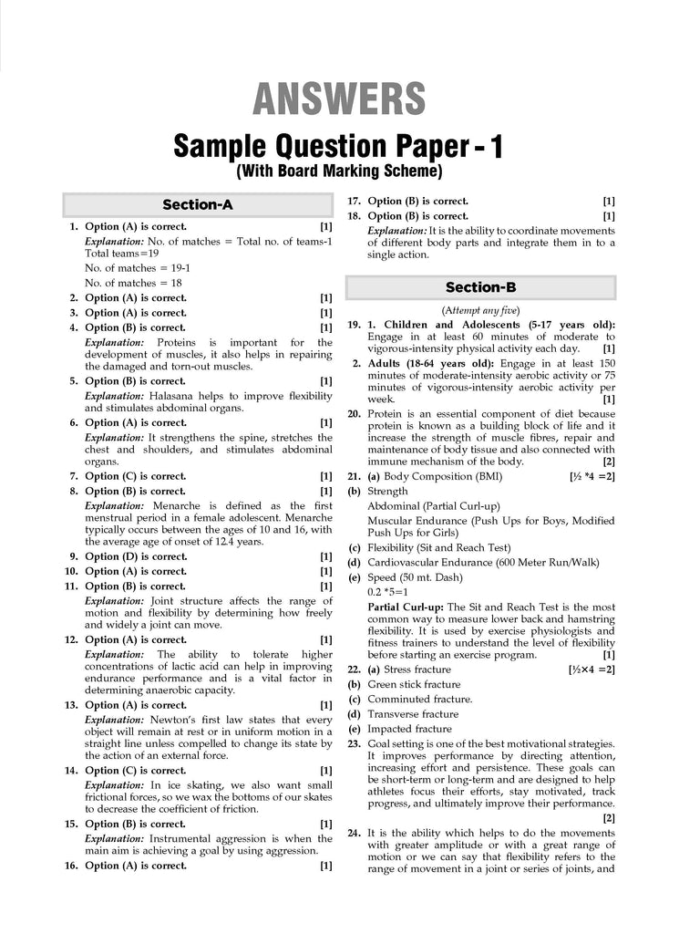 CBSE Sample Question Papers Class 12 Physical Education (For 2025 Exam)