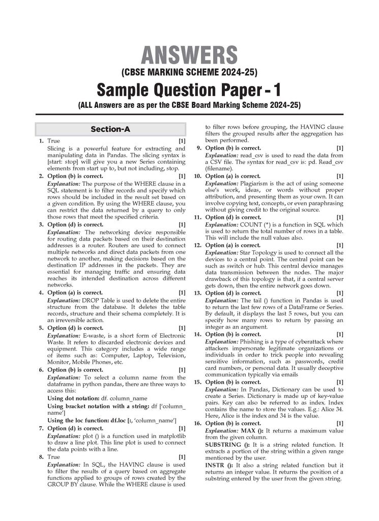 CBSE Sample Question Papers Class 12 Informatics Practices (For 2025 Exam)