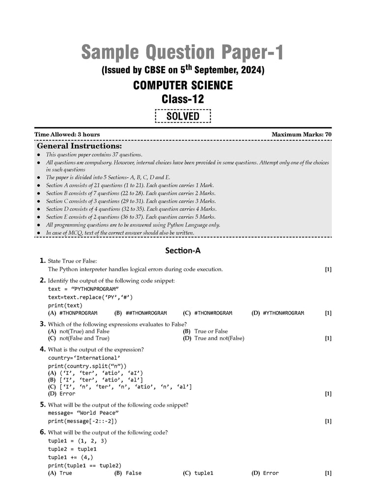 CBSE Sample Question Papers Class 12 Computer Science (For 2025 Exam)