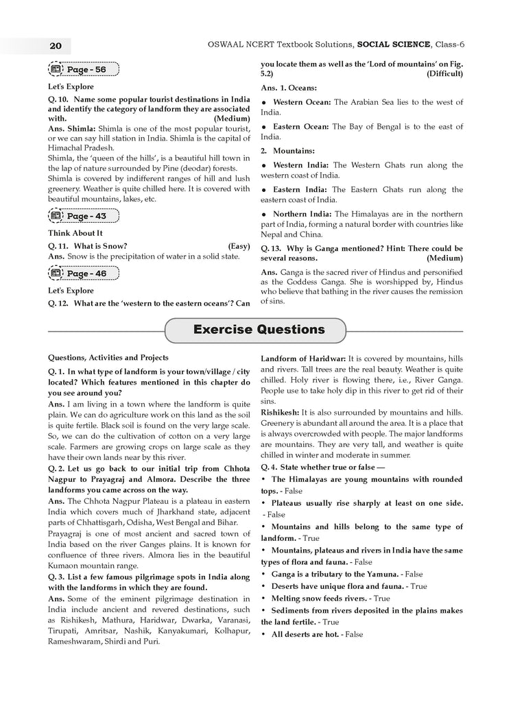 NCERT Textbook Solution Class 6 Social Science (New Edition)