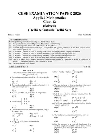 CBSE Class 12 Applied Mathematics Question Bank | Chapter & Topic-wise Solved Papers (2017–2026) | Based on Latest Syllabus (2 April 2026) | Includes 2026 Papers | Mind Maps & Revision Notes | For 2027 Exam