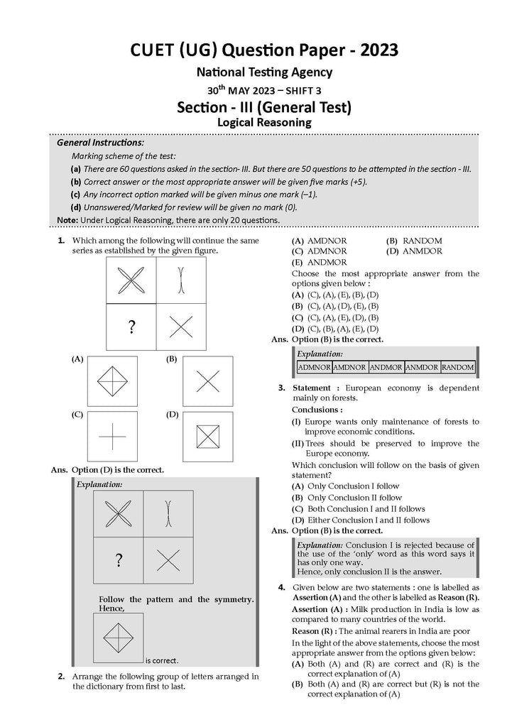 NTA CUET (UG) | Chapter-wise & Topic-wise Question Bank | Logical Reasoning | Section III (Compulsory) Solved Papers (2021-2024)| For 2025 Exam