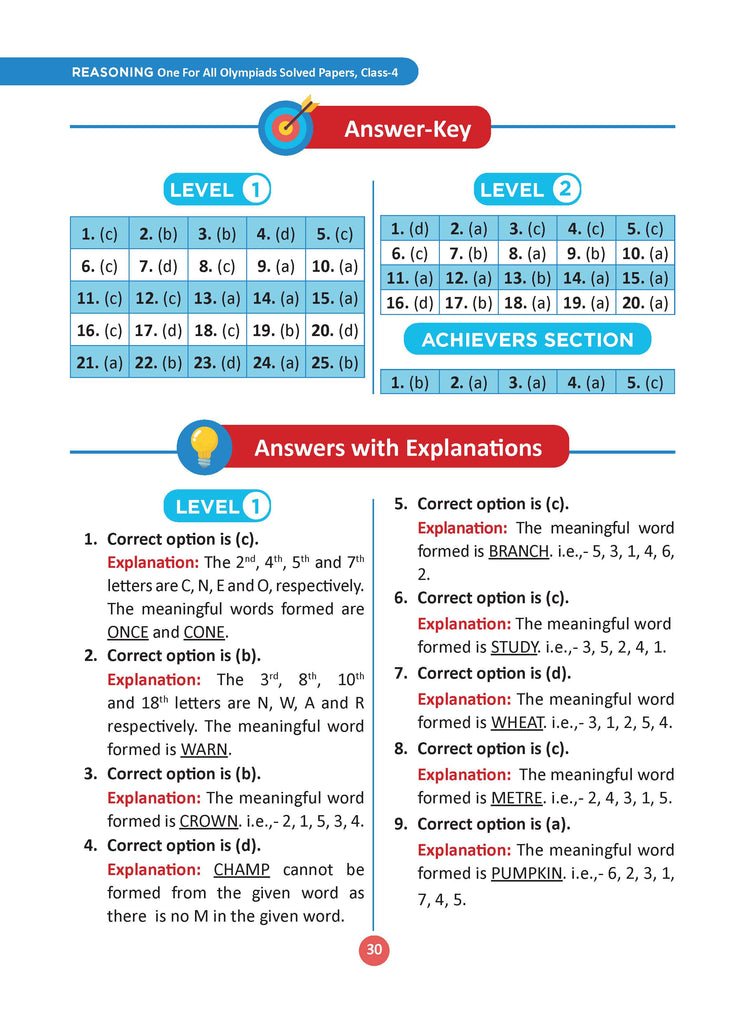 One for All Olympiads Previous Year Solved Papers Class 4 Reasoning For 2025 Exam