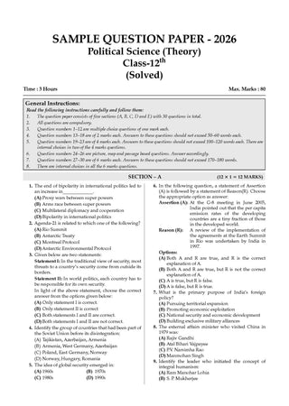 CBSE Class 12  Political Science Question Bank | Chapter & Topic-wise Solved Papers (2017–2026) | Based on Latest Syllabus (April 2026) | Includes 2026 Papers | | For 2027 Exam