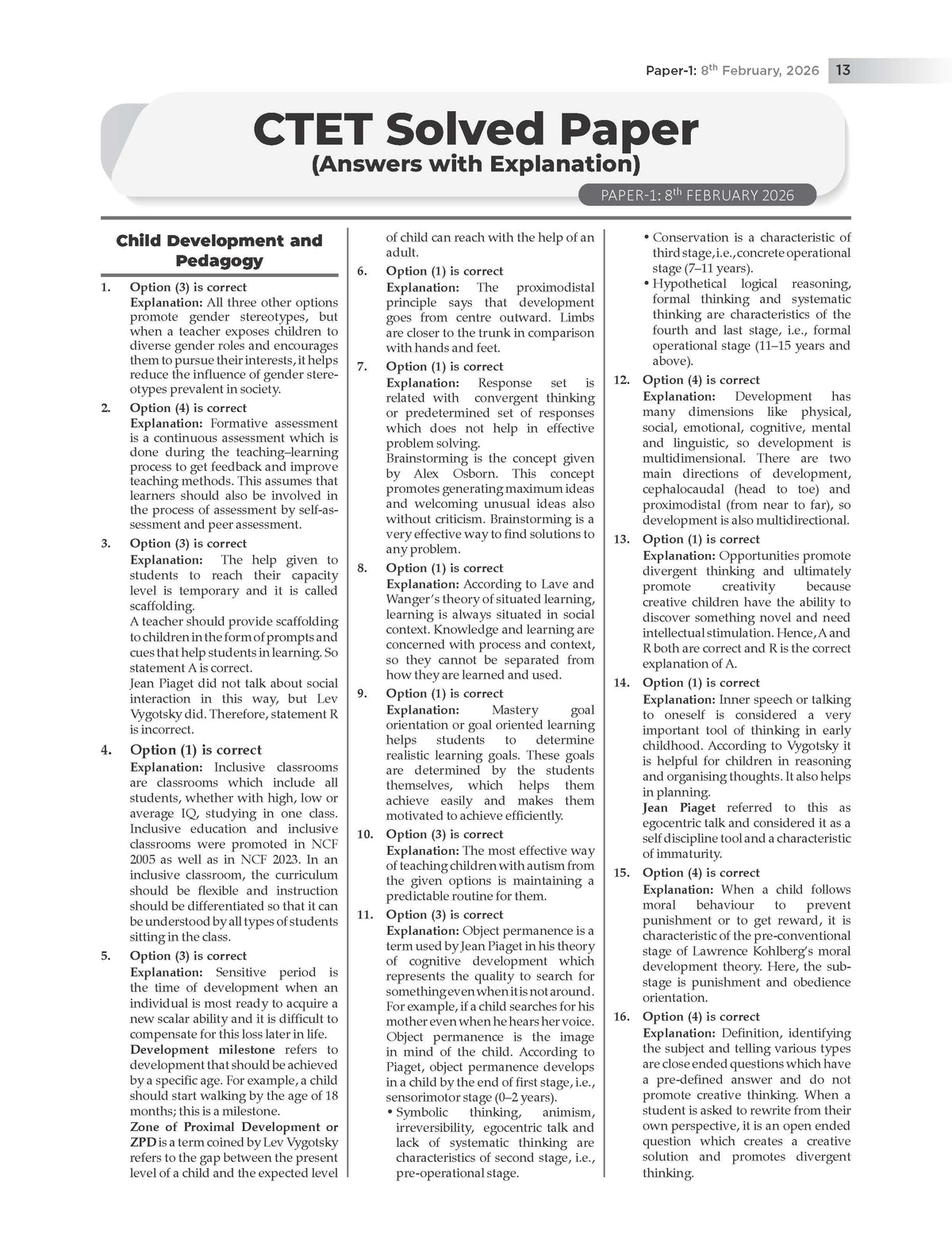 Oswaal CTET 19 Previous Years Solved Papers 2013-2025 | Paper 1 (Classes 1-5) & Paper 2 (Classes 6-8) | English Medium | CPD, Maths, Science, EVS, English & Hindi | Includes Feb 2026 Solved Paper