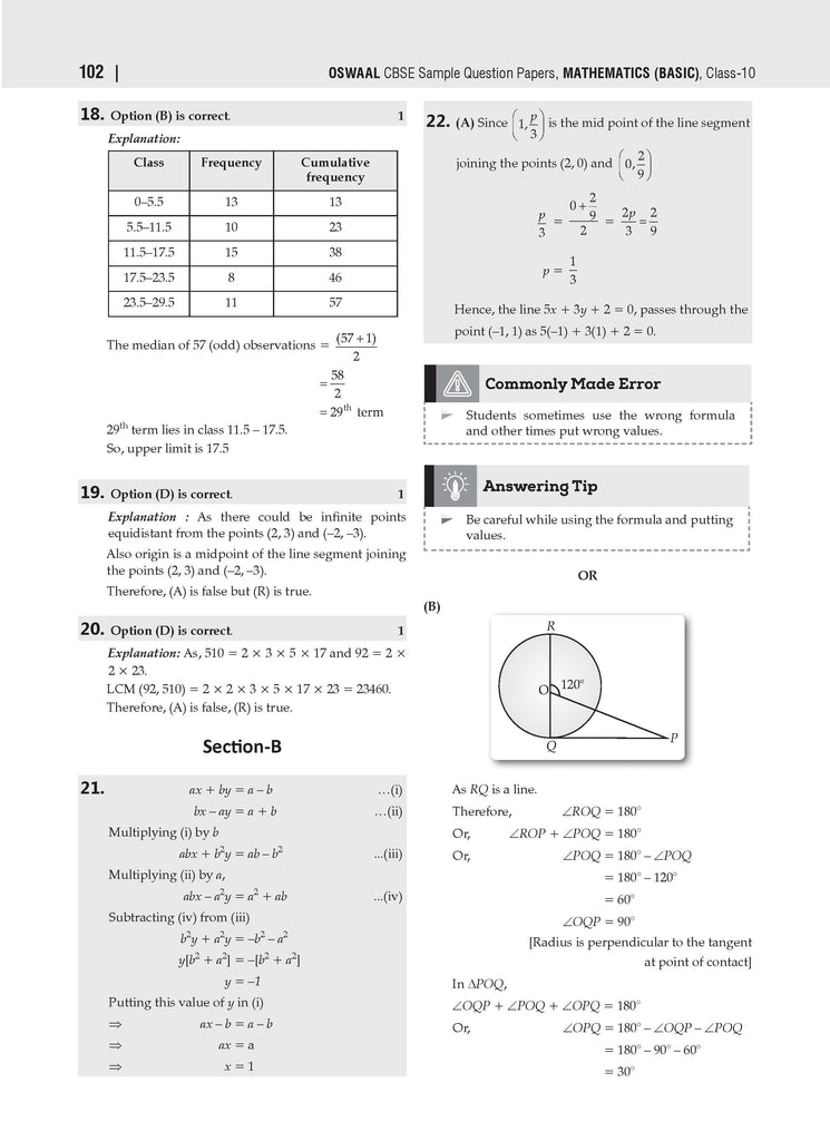 CBSE Sample Question Papers Class 10 Mathematics Basic Book (For 2025 Exam)