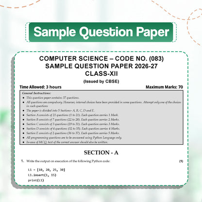 Oswaal CBSE 15 Sample Question Papers Class 12 Board Exam Computer Science 2026-27 based on latest CBSE SQP dated (21 Sep 2026) | New Questions Typologies With Oswaal AI