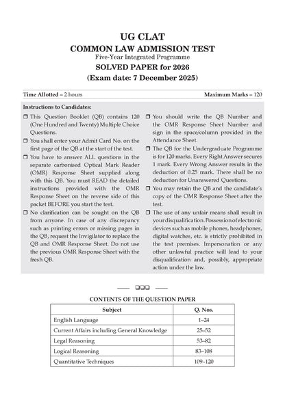 Oswaal CLAT (UG) & AILET | Year-wise | 10 Previous Solved Papers | (2021-2026) | For 2027 Admission Test