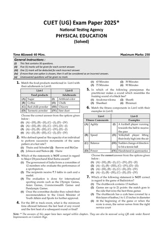 NTA CUET (UG) Chapter-wise Question Bank Physical Education For 2026 Exam (as per latest 27 Dec., notification) | PYQs & 600+ NCERT aligned MCQs |With Oswaal AI