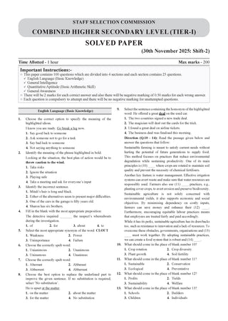 SSC CHSL TIER-1 Combined Higher Secondary Level 29 Previous Solved Papers (2017-2025) For 2026 Exam
