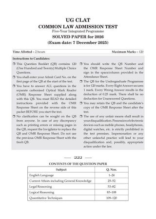 CLAT (UG) and AILET | 7 Years' Chapter-wise and Topic-wise Solved Papers | (2020 -2026) | For 2027 Admission Test
