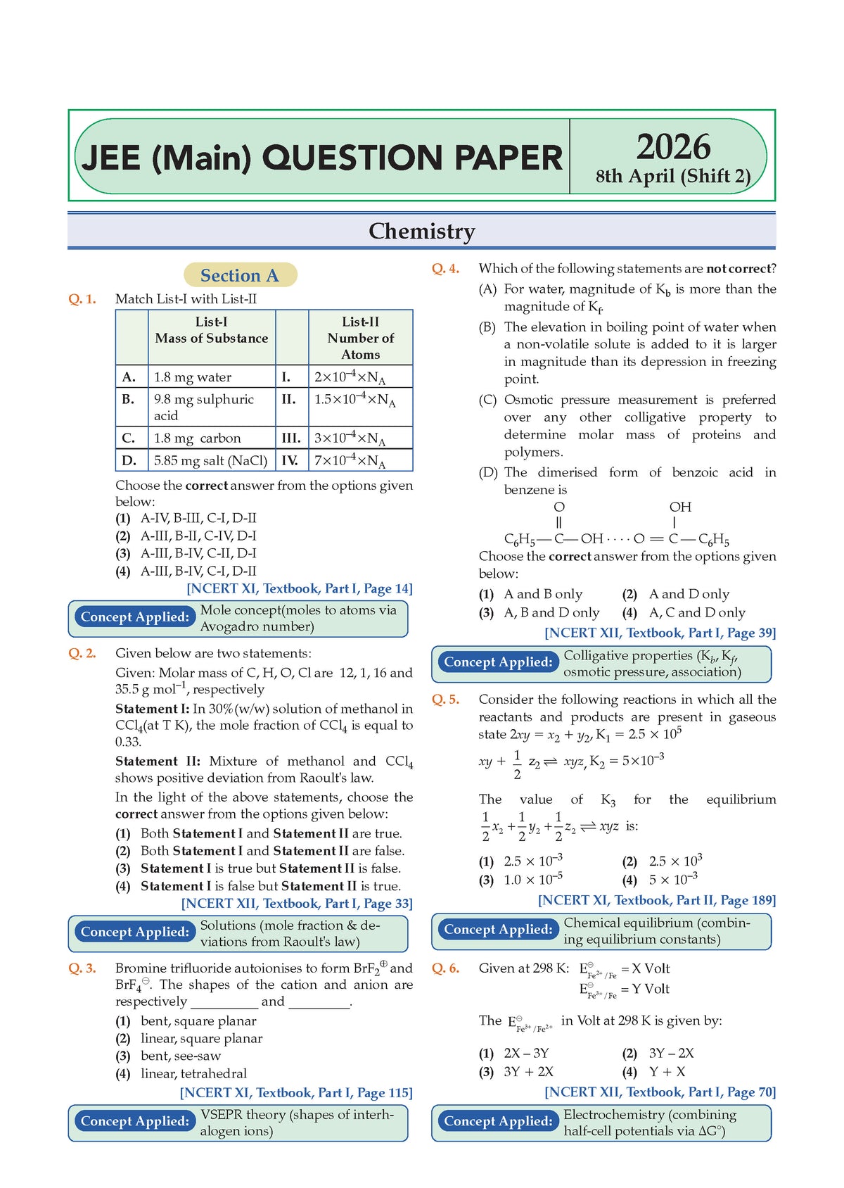 NCERT JEE (Main) FLEX | Chapter-wise & Topic-wise NCERT Objective Question Bank-Chemistry | Includes-Jan & Apr 2026 Fully Solved Papers | Latest Edition For 2027 Exam | With Oswaal AI