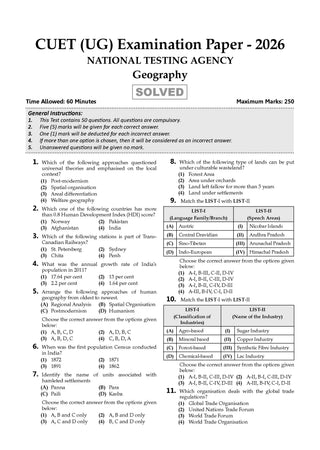 NTA CUET (UG) Chapter-wise Solved Papers Question Bank | Geography | PYQs (2022–2026) NCERT aligned MCQs | With Solved Paper 2026 | For 2027 Exam | With Oswaal AI