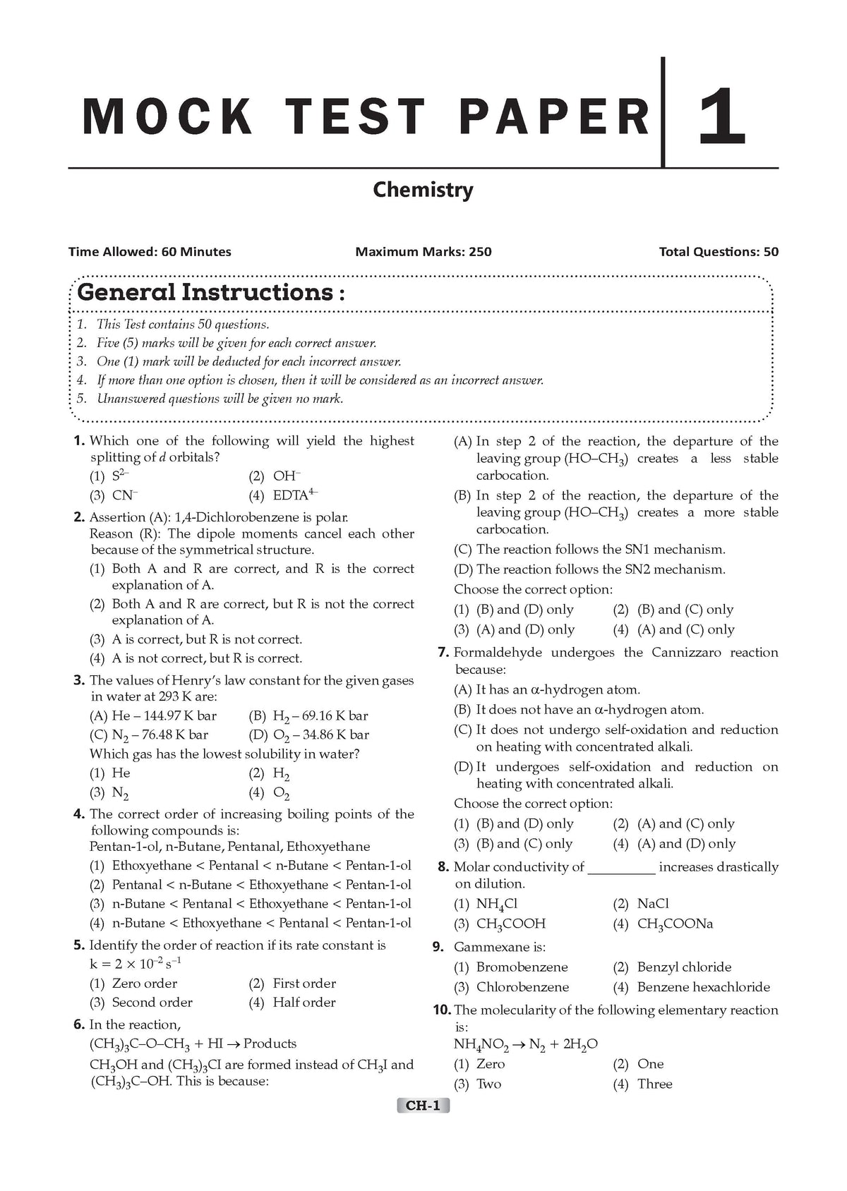 NTA CUET (UG) 10 Mock Test Papers Chemistry For 2026 Exam (Section-II) (as per latest 27 Dec., notification) | 500+ MCQs for Practice | Includes 2025 Paper- fully solved | With Oswaal AI