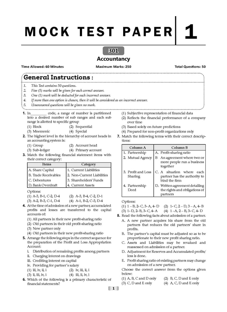 NTA CUET (UG) 10 Mock Test Papers | Section II Accountancy (For 2025 Exam) | With New Syllabus & Pattern Released on 1st March 2025
