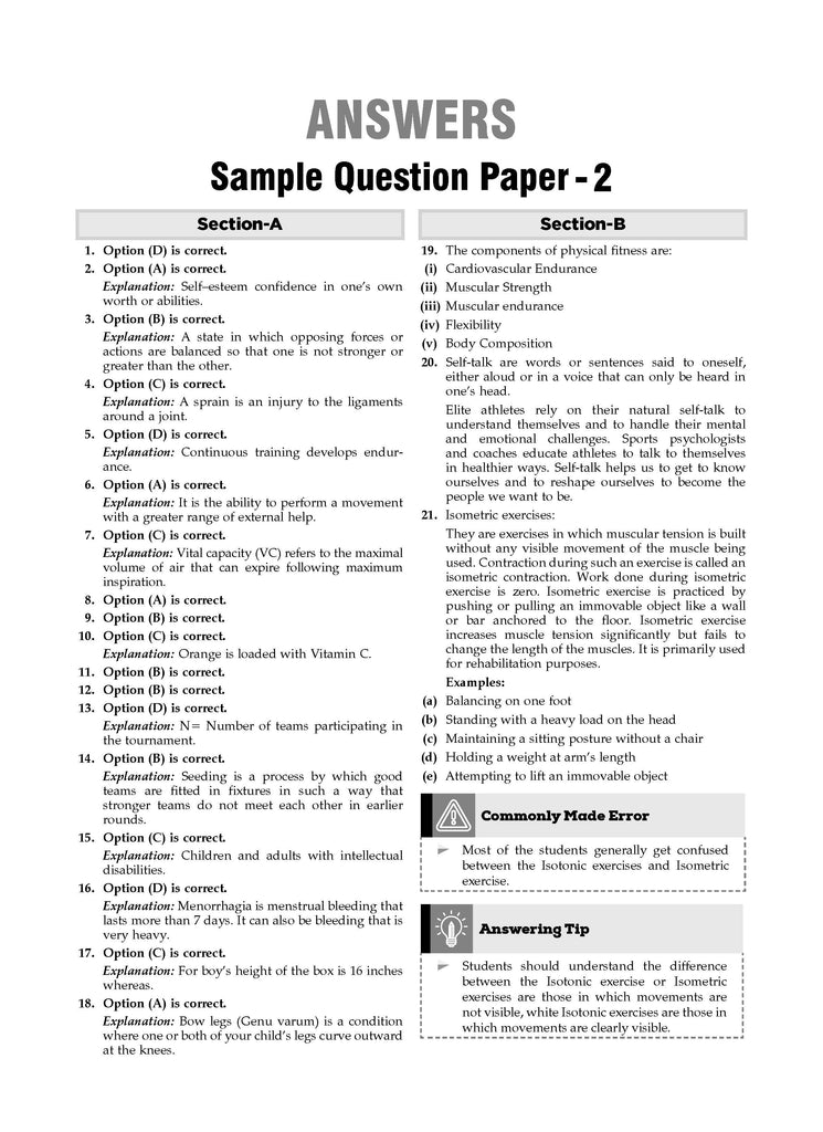 CBSE Sample Question Papers Class 12 Physical Education (For 2025 Exam)