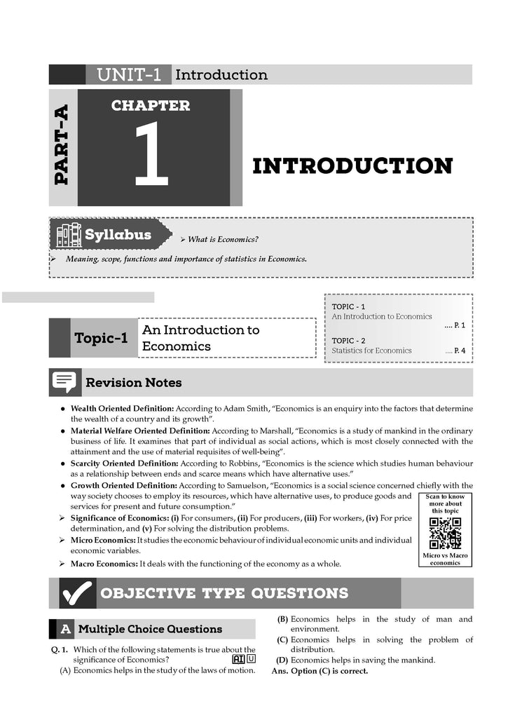 CBSE Question Bank Class 11 Economics, Chapterwise and Topicwise Solved Papers For 2025 Exams